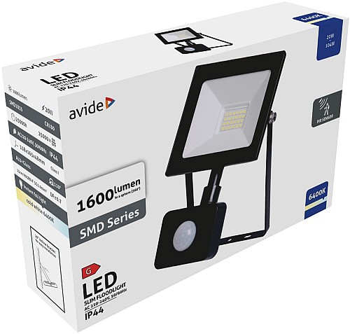 Avide LED Προβολέας Slim SMD  20W Ψυχρό 6400K Φωτοκύτταρο Value