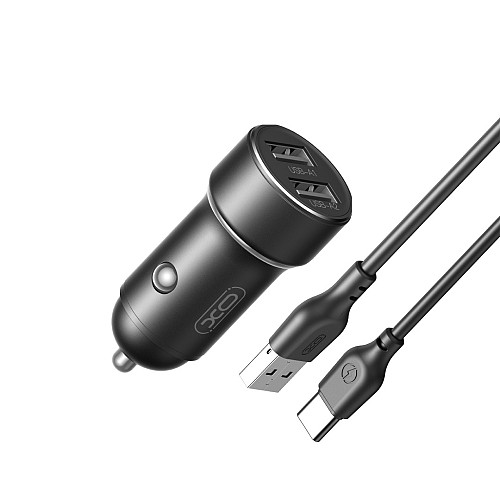 XO CC53 Dual USB 12W Φορτιστής Αυτοκινήτου Καλώδιο Type-C