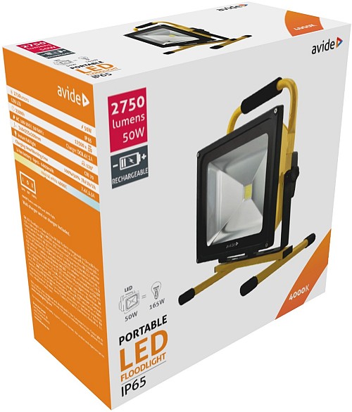 Avide LED Προβολέας Επαναφορτιζόμενος 50W Λευκό 4000K