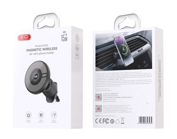 XO CX025 Magsafe Μαγνητικός Ασύρματος Φορτιστής Αυτοκινήτου 15W