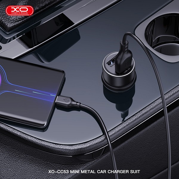 XO CC53 Dual USB 12W Φορτιστής Αυτοκινήτου Καλώδιο Type-C