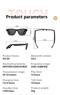XO E9 Smart Γυαλιά Ήχου με Προστασία από UV