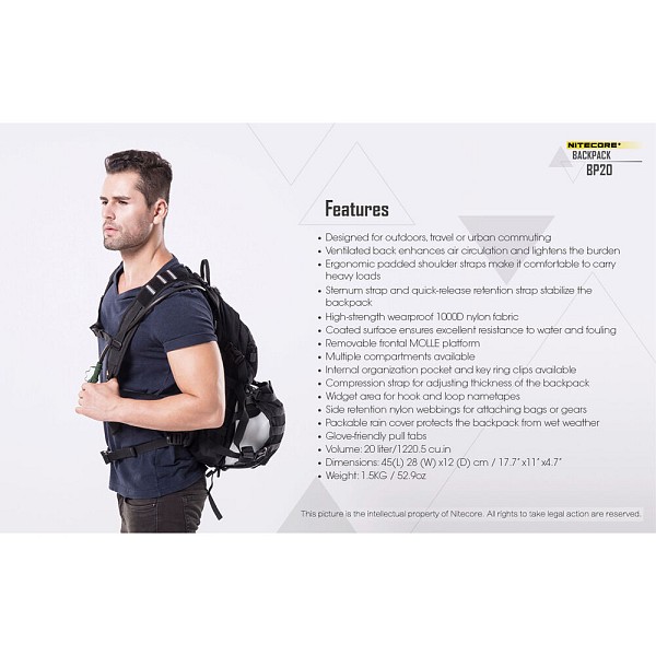 Nitecore Σακίδιο Πλάτης BP20 Μαύρο