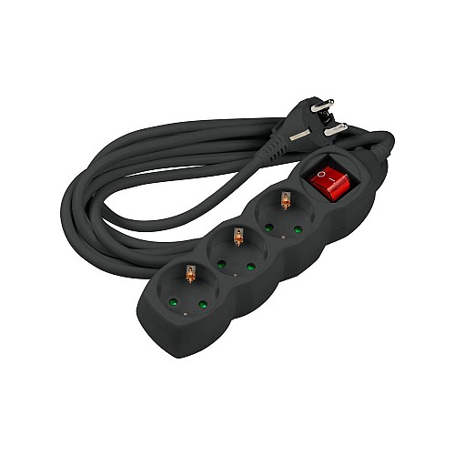 Technik Πολύπριζο 3 Θέσεων με Διακόπτη & 1.5 mm² Καλώδιο Χαλκού 16A Μαύρο 5m