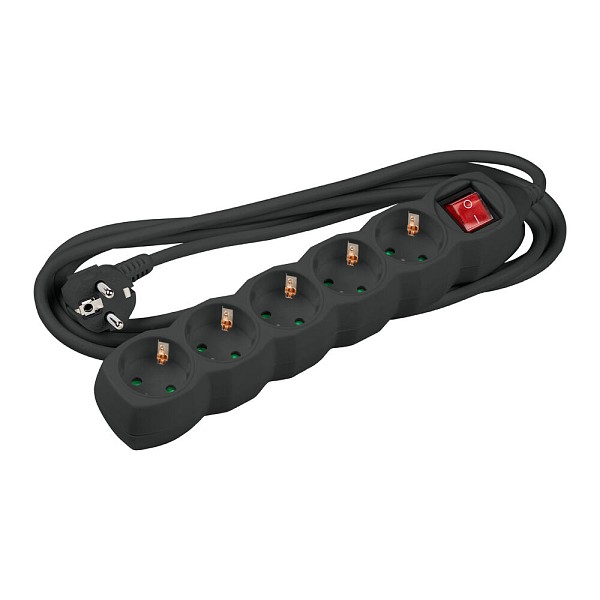 Technik Πολύπριζο 5 Θέσεων με Διακόπτη & 1.5 mm² Καλώδιο Χαλκού 16A Μαύρο 1.5m