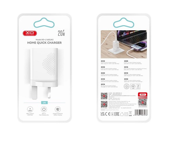 XO L160(UK) Φορτιστής Γρήγορης Φόρτισης 20W 1USB-C
