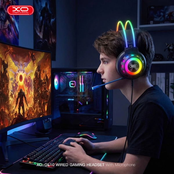 XO GE10 Gaming Ενσύρματα Ακουστικά RGB με Μικρόφωνο Μαύρα
