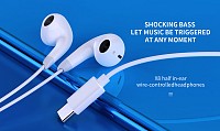 YISON earphones με μικρόφωνο X8, USB-C σύνδεση, Φ13mm, 1.2m, λευκά X8-CWH