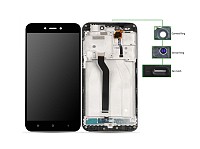 LCD για Xiaomi Redmi 5A, Camera-Sensor ring, ear mesh, με frame, Black MLCD-007