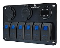 POWERTECH πάνελ σκαφών & οχημάτων PTL-020, πρίζα 12V/2x USB/6x διακόπτες PTL-020