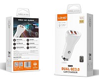 LDNIO φορτιστής αυτοκινήτου C511Q με καλώδιο, 2x USB, 36W, λευκός 6933138690680