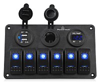 POWERTECH πάνελ σκαφών & οχημάτων PTL-020, πρίζα 12V/2x USB/6x διακόπτες PTL-020