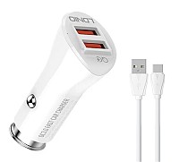 LDNIO φορτιστής αυτοκινήτου C511Q με καλώδιο, 2x USB, 36W, λευκός 6933138690680