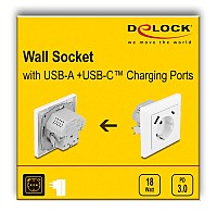 DELOCK πρίζα τοίχου 11499 με θύρες φόρτισης USB & USB-C, 18W PD, λευκή 11499