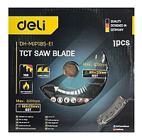 DELI δίσκος κοπής ξύλου DH-MJP185-E1, 60 δόντια, 185mm, 8200rpm DH-MJP185-E1