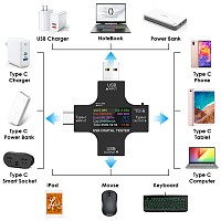 Συσκευή ελέγχου λειτουργίας θύρας USB, Micro USB & USB-C, 3.6-32V, LCD 6954118407517