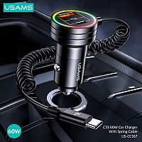 USAMS φορτιστής αυτοκινήτου US-CC167 με καλώδιο, USB/USB-C, 60W, μαύρος CC167CC01