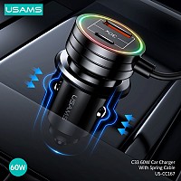 USAMS φορτιστής αυτοκινήτου US-CC167 με καλώδιο, USB/USB-C, 60W, μαύρος CC167CC01