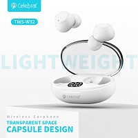 CELEBRAT earphones με θήκη φόρτισης TWS-W32, True Wireless, Φ8mm, λευκά W32-WH
