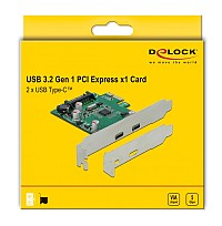 DELOCK κάρτα επέκτασης PCIe x1 σε 2x USB-C 90493, 5Gbps 90493