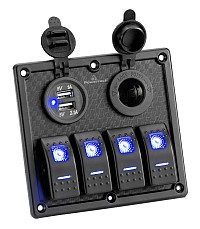 POWERTECH πάνελ σκαφών & οχημάτων PTL-017, πρίζα 12V/2x USB/4x διακόπτες PTL-017