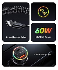 USAMS φορτιστής αυτοκινήτου US-CC167 με καλώδιο, USB/USB-C, 60W, μαύρος CC167CC01