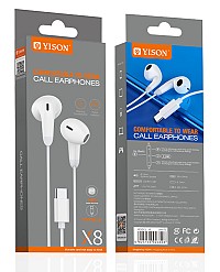 YISON earphones με μικρόφωνο X8, USB-C σύνδεση, Φ13mm, 1.2m, λευκά X8-CWH