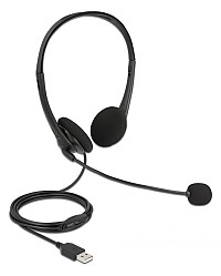 DELOCK headphones με μικρόφωνο 27179, stereo, USB, volume control, μαύρα 27179