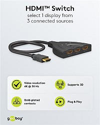 GOOBAY HDMI switch 58487, 3-in σε 1-out, 4K/30Hz, μαύρο 58487