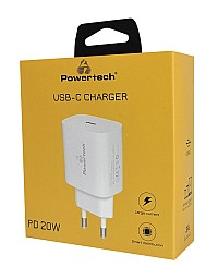 POWERTECH φορτιστής τοίχου PT-1091, USB-C, PD 20W, λευκός PT-1091