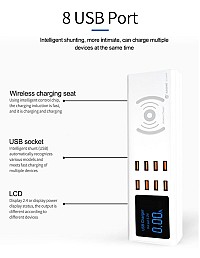 SUNSHINE σταθμός φόρτισης SS-309WD, 8x USB 8A, wireless 10W, λευκός SS-309WD