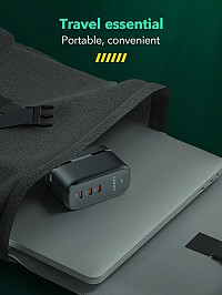 LDNIO φορτιστής τοίχου Q367 με καλώδιο USB-C, 3x USB-C, 65W, GaN, μαύρος 6933138601396