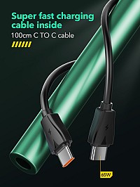 LDNIO φορτιστής τοίχου Q367 με καλώδιο USB-C, 3x USB-C, 65W, GaN, μαύρος 6933138601396