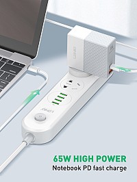LDNIO φορτιστής τοίχου A2620C με καλώδιο, USB & USB-C, 65W PD, λευκός 6933138691137