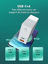 LDNIO φορτιστής τοίχου A2620C με καλώδιο, USB & USB-C, 65W PD, λευκός 6933138691137