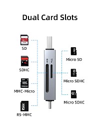 CABLETIME card reader CT-ACSD3-AG, SD/micro SD, USB/USB-C, 5Gbps, γκρι CT-ACSD3-AG