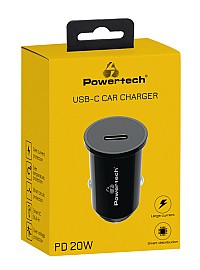 POWERTECH φορτιστής αυτοκινήτου PT-1146, USB-C, 20W PD, μαύρος PT-1146