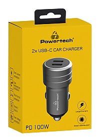 POWERTECH φορτιστής αυτοκινήτου PT-1149, 2x USB-C, 100W PD, γκρι PT-1149