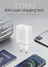 POWERTECH φορτιστής τοίχου PT-1043, USB-C, PD QC3.0, 30W, λευκός PT-1043