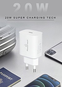 POWERTECH φορτιστής τοίχου PT-1091, USB-C, PD 20W, λευκός PT-1091