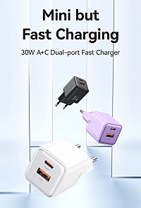 USAMS φορτιστής τοίχου US-CC189, USB & USB-C, 30W PD, μωβ CC189TC03