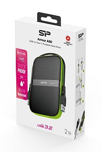 SILICON POWER εξωτερικός HDD Armor A60, 2TB, USB 3.2, πράσινος SP020TBPHDA60S3K
