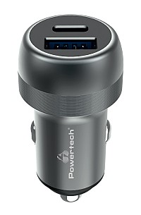 POWERTECH φορτιστής αυτοκινήτου PT-1148, USB & USB-C, 89W PD & QC, γκρι PT-1148
