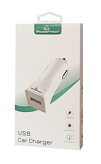 POWERTECH φορτιστής αυτοκινήτου PT-762, USB, 1A, λευκός PT-762