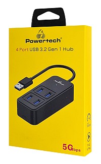 POWERTECH USB 3.2 hub PTR-0153, 4x θυρών, 5Gbps, USB σύνδεση, μαύρο PTR-0153