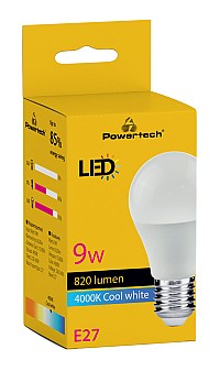 POWERTECH LED λάμπα E27-020, 9W, 4000K, E27, 820lm E27-020