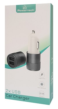 POWERTECH φορτιστής αυτοκινήτου PT-798, 2x USB, 2.1A, γκρι PT-798