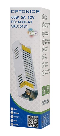 OPTONICA τροφοδοτικό LED καλωδιοταινίας 6131, 60W, 12V/5A OPT-6131
