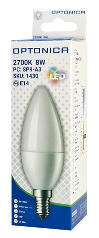 OPTONICA LED λάμπα candle C37 1430, 8W, 2700K, 710lm, E14 OPT-1430