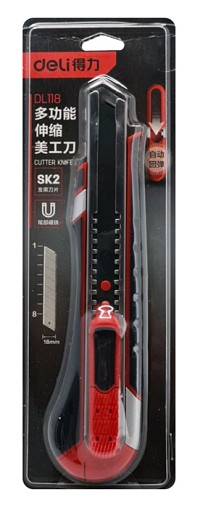 DELI πλαστικό κοπίδι DL118 με άμεσο άνοιγμα & αυτόματο κλείδωμα, 18mm DL118
